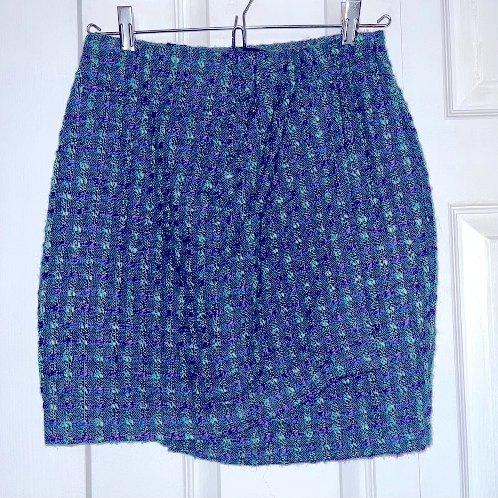 Express, asymmetrical skirt, multi green/ pink tweed like fits like a 4